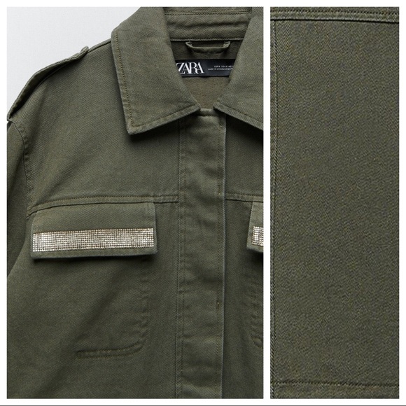 NWT. Zara Khaki Shiny Combined Jacket. Size XS. - Picture 4 of 9